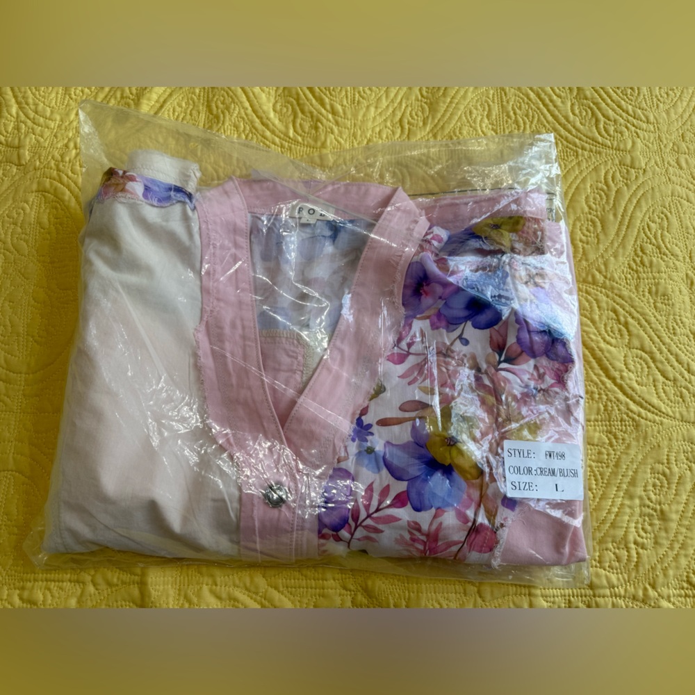 H210 POL L pp28 Patchwork Floral Button Jacket in Pink & Cream Top - Picture 15 of 15